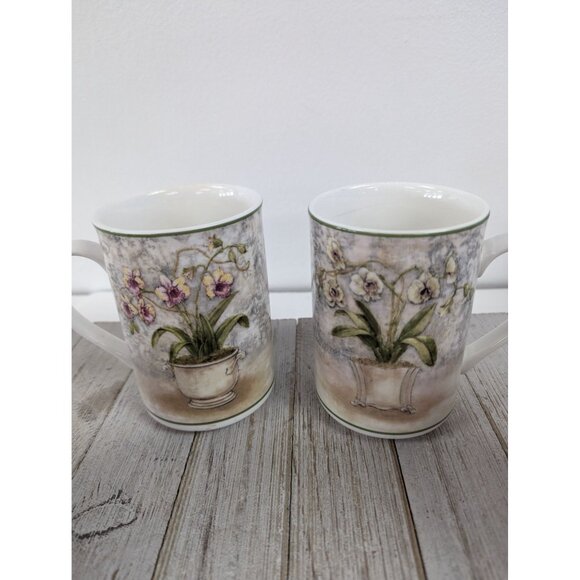 American Atelier Set Of 4 Floral Jardin Porcelain 10 oz Mugs Cups - Picture 4 of 10